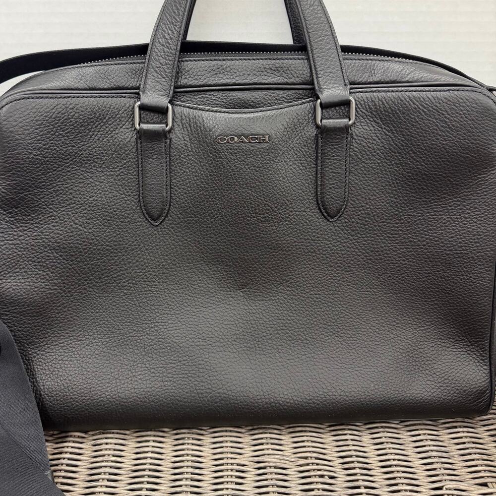 Coach Black Leather Briefcase Laptop Bag Business Work Office Shoulder Strap